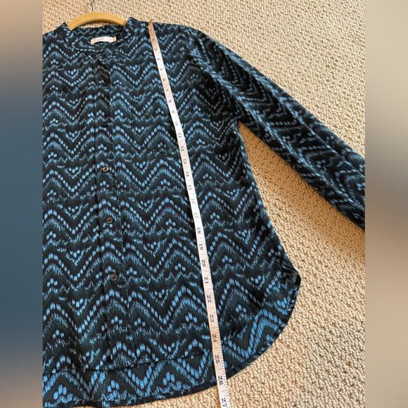A.L.C. Women's Long Sleeve Button Down Blouse Blue Black Size 0 100% Silk - Picture 7 of 9
